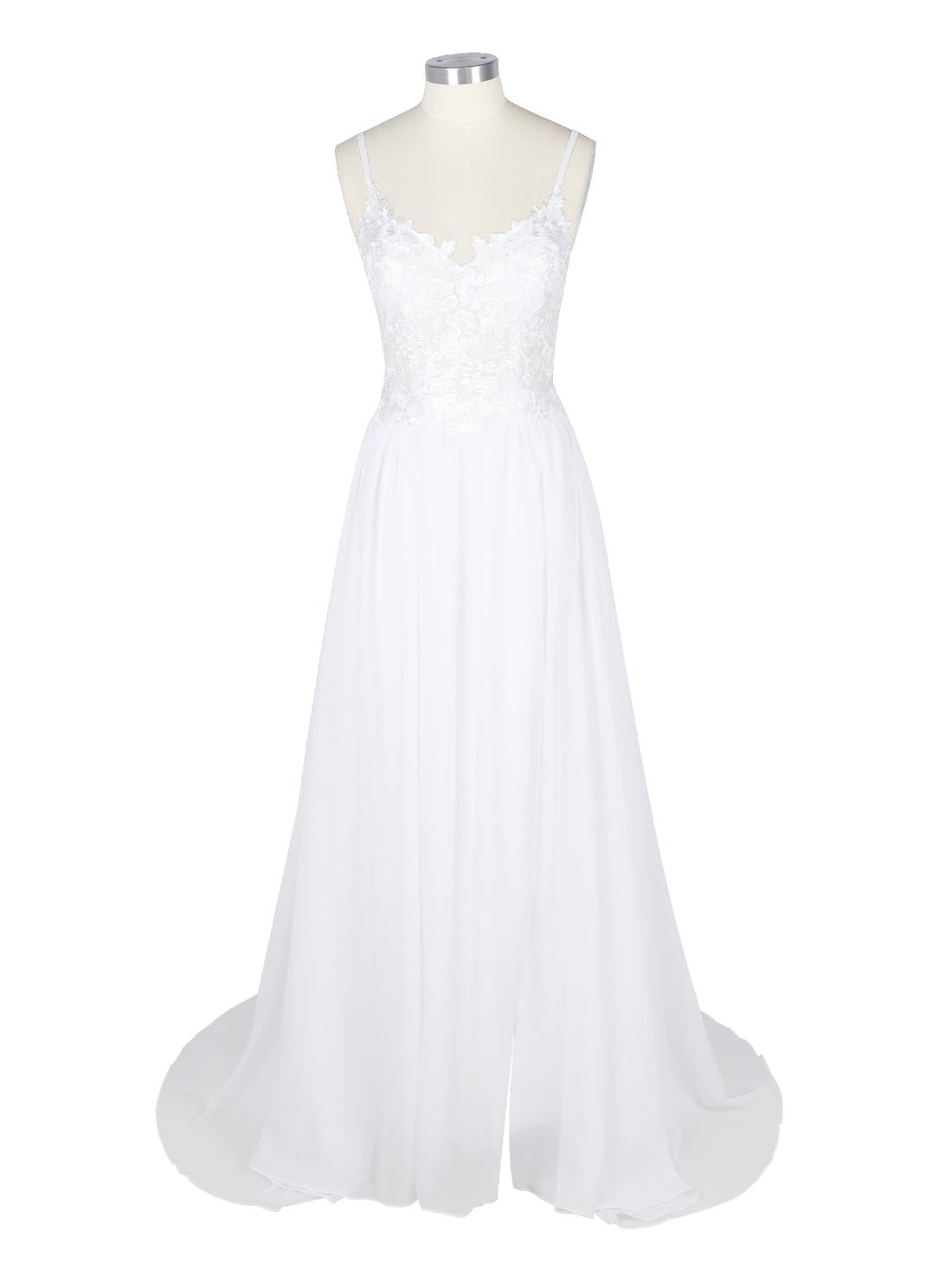 Applique Slit Chiffon Wedding Dress 