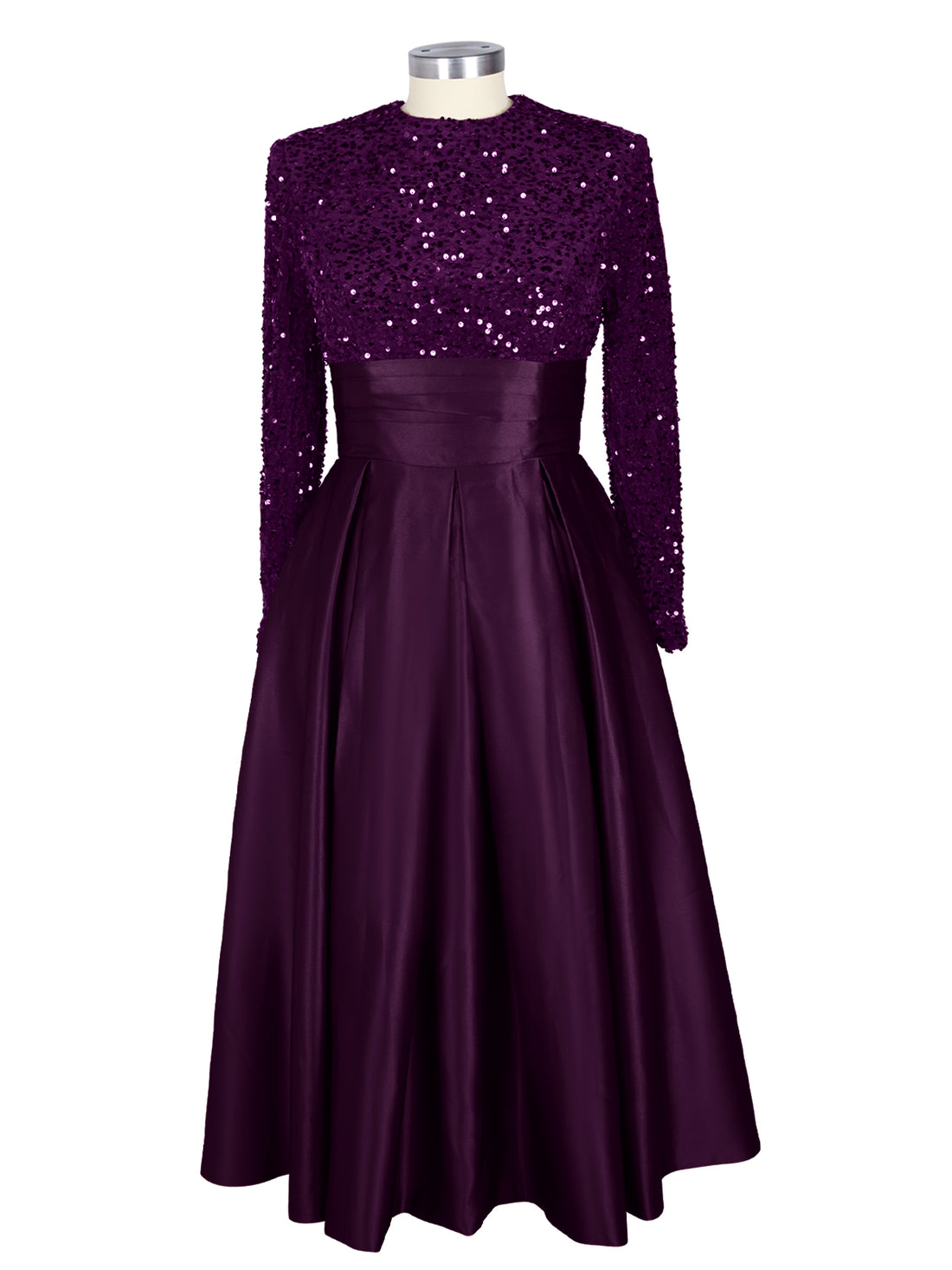 Sequined Boat Long Sleeves Dress 