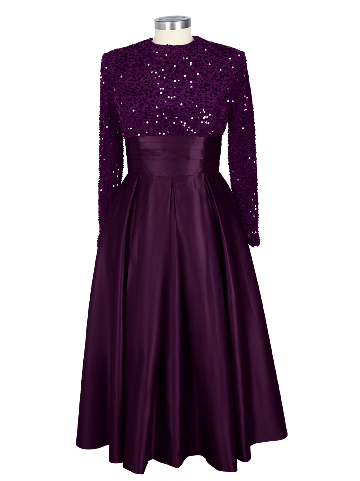 Sequined Boat Long Sleeves Dress 
