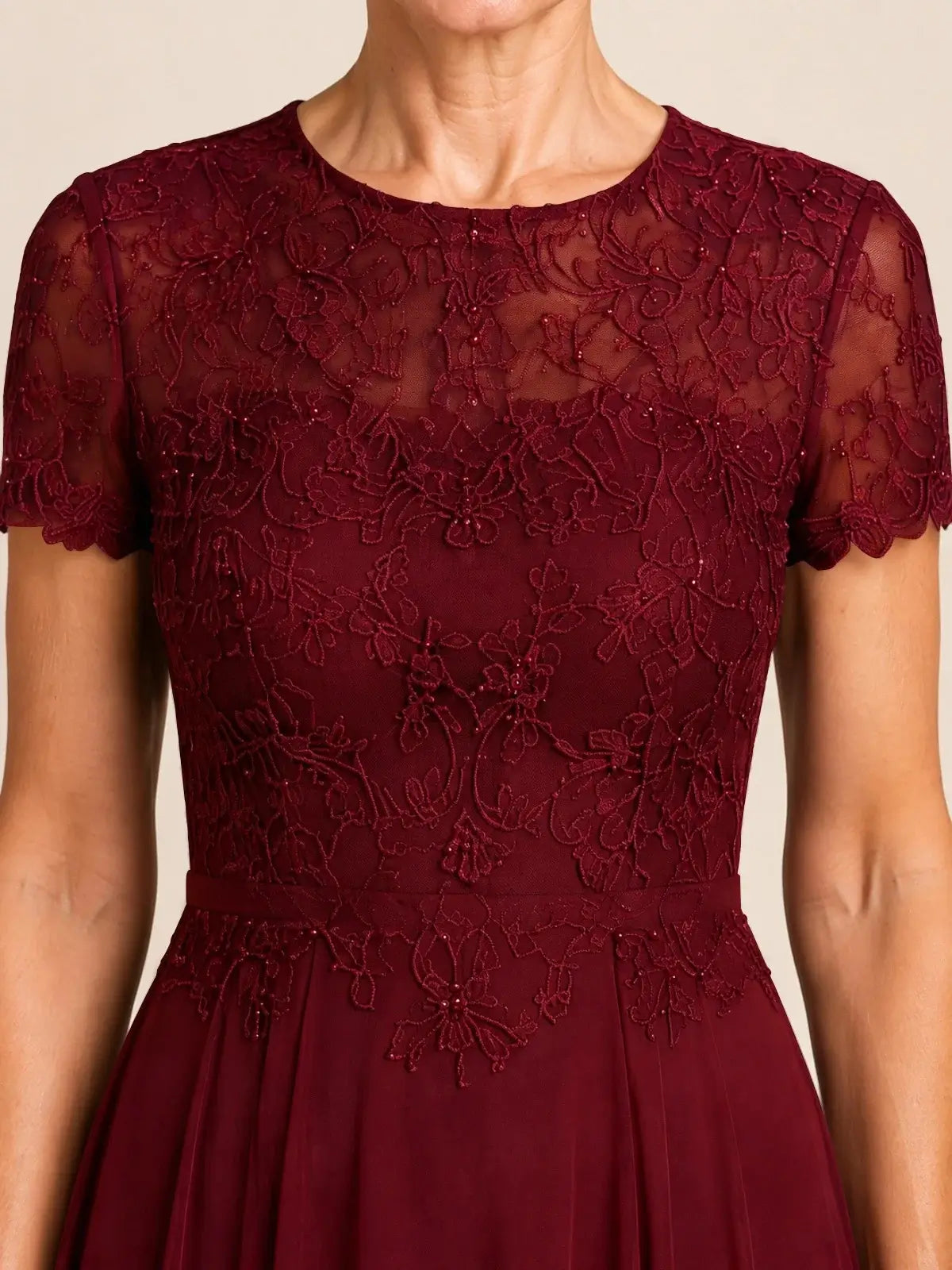 Lace Mother of the Bride Dress with Short Sleeves