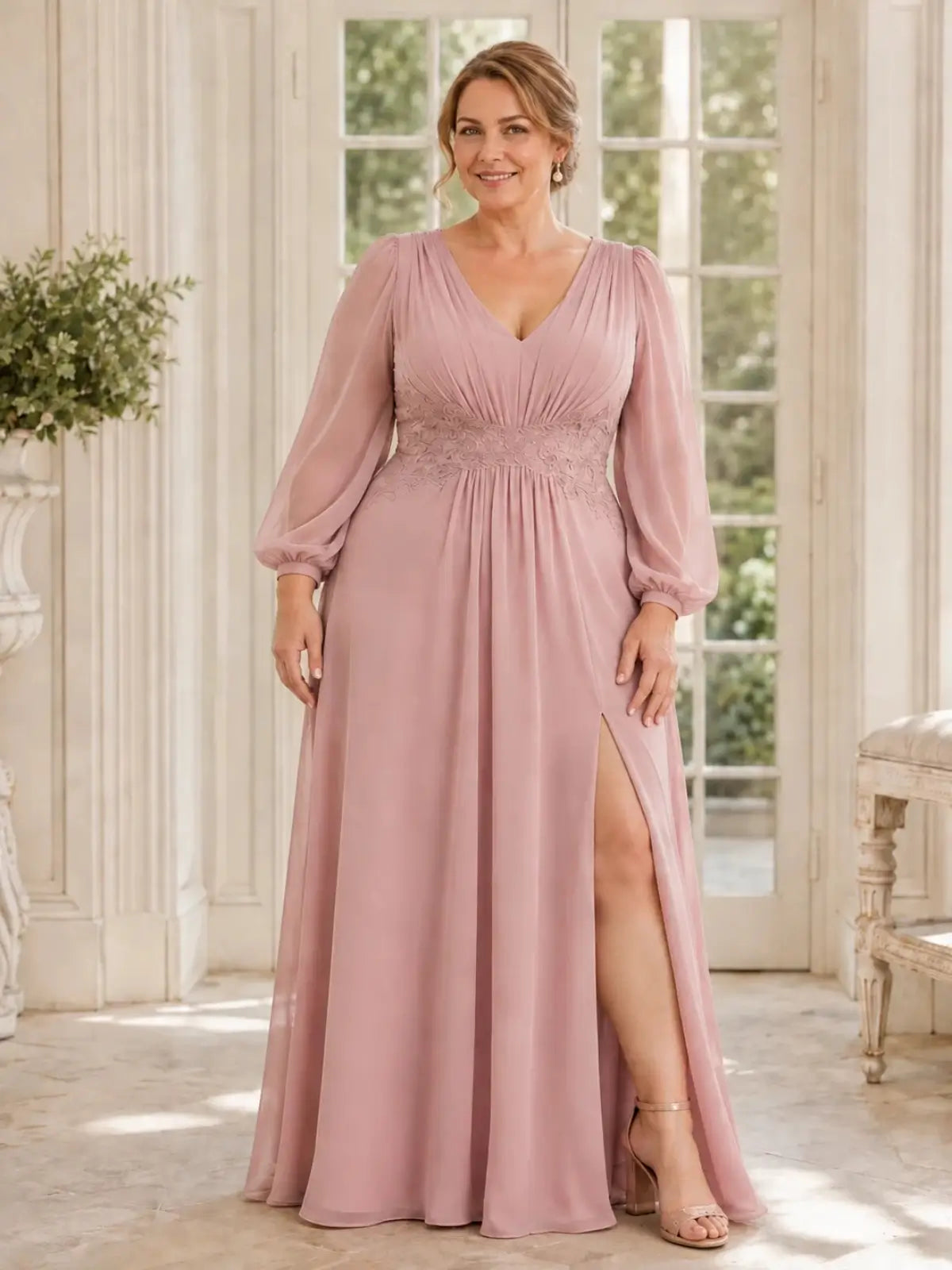 Chiffon Mother of the Bride Dress with High Leg Slit