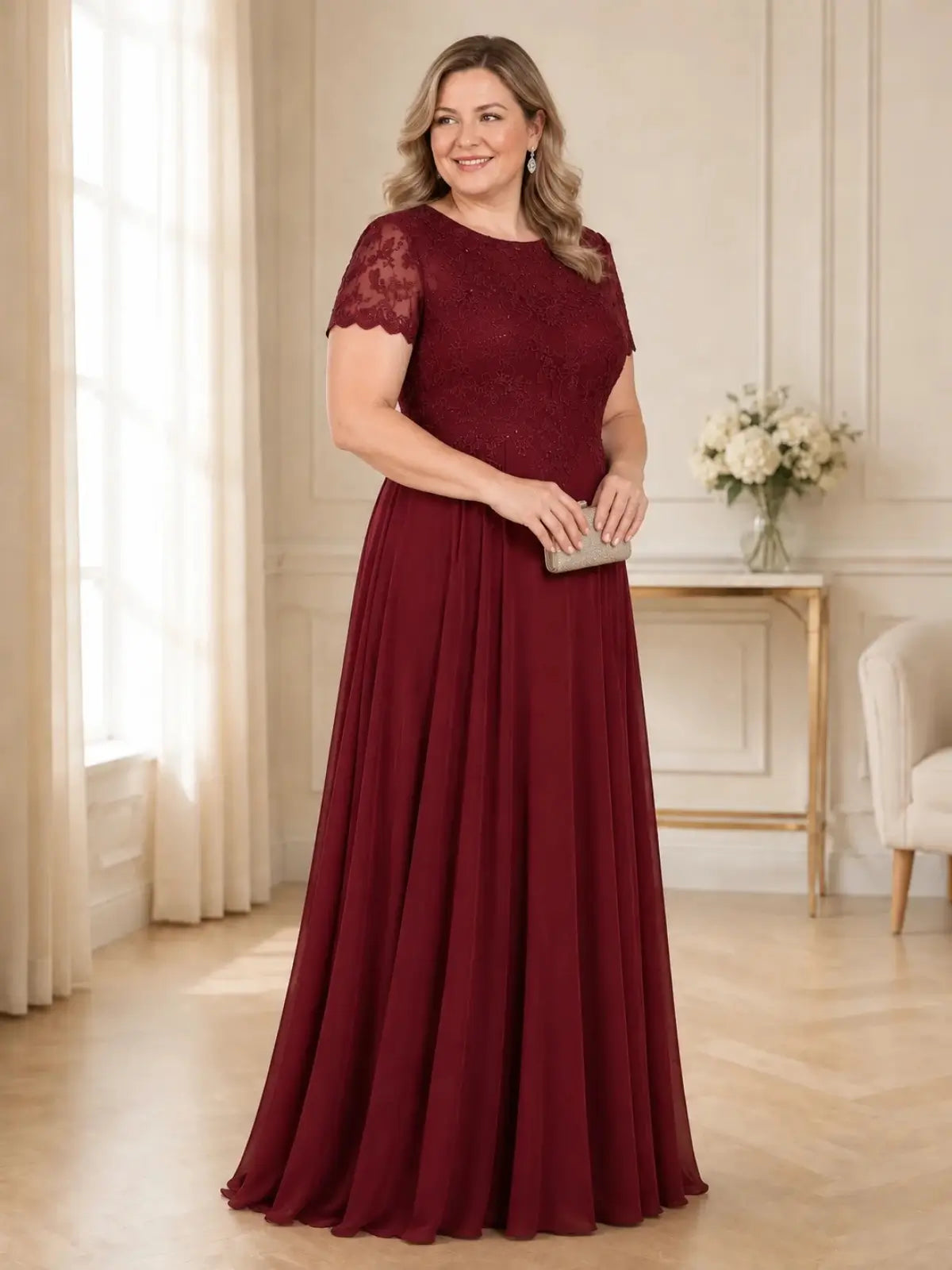 Lace Mother of the Bride Dress with Short Sleeves