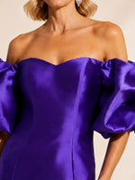 Satin Mother of the Bride Dress with Detachable Puff Sleeves
