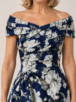 Off-the-Shoulder Mother of the Bride Dress with Printed Detail