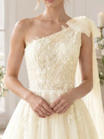 One-Shoulder Wedding Dress with Applique Details