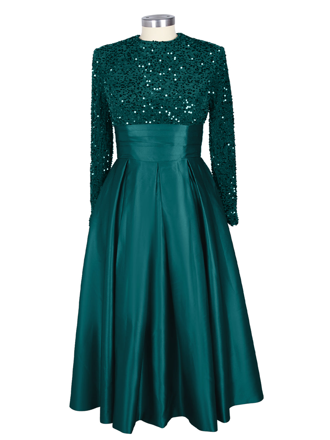 Sequined Boat Long Sleeves Dress 