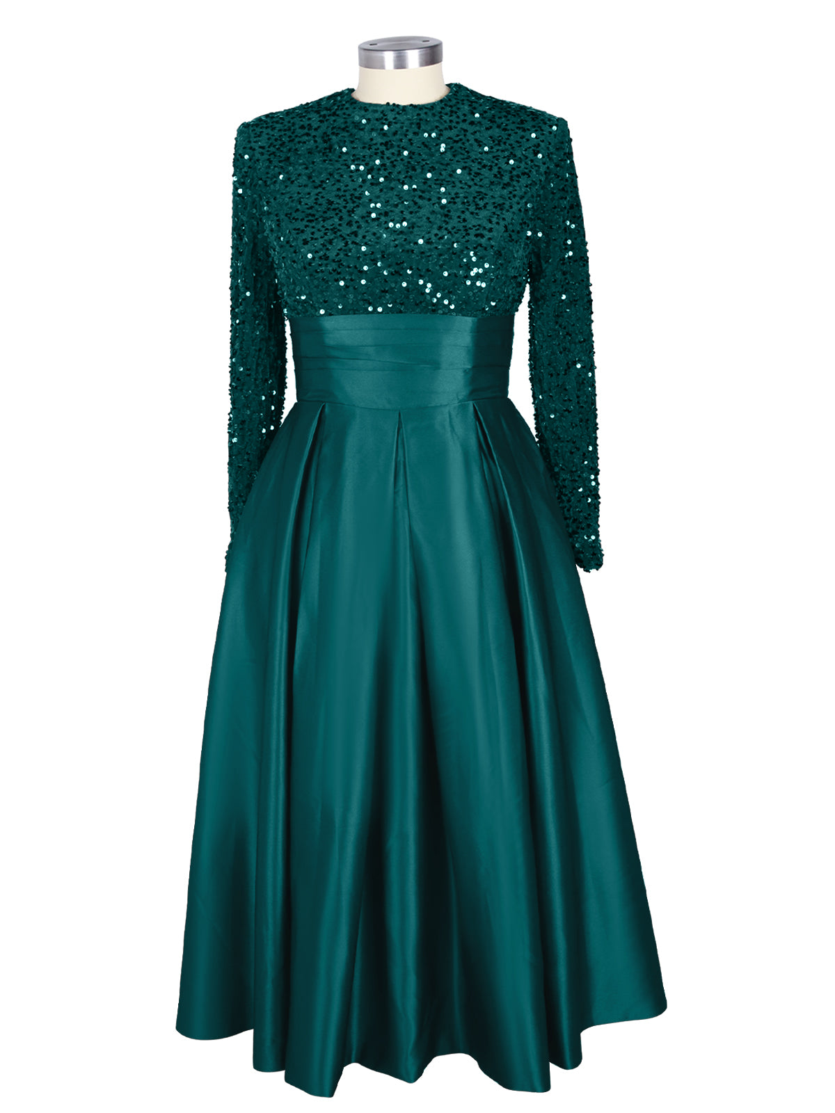Sequined Boat Long Sleeves Dress 