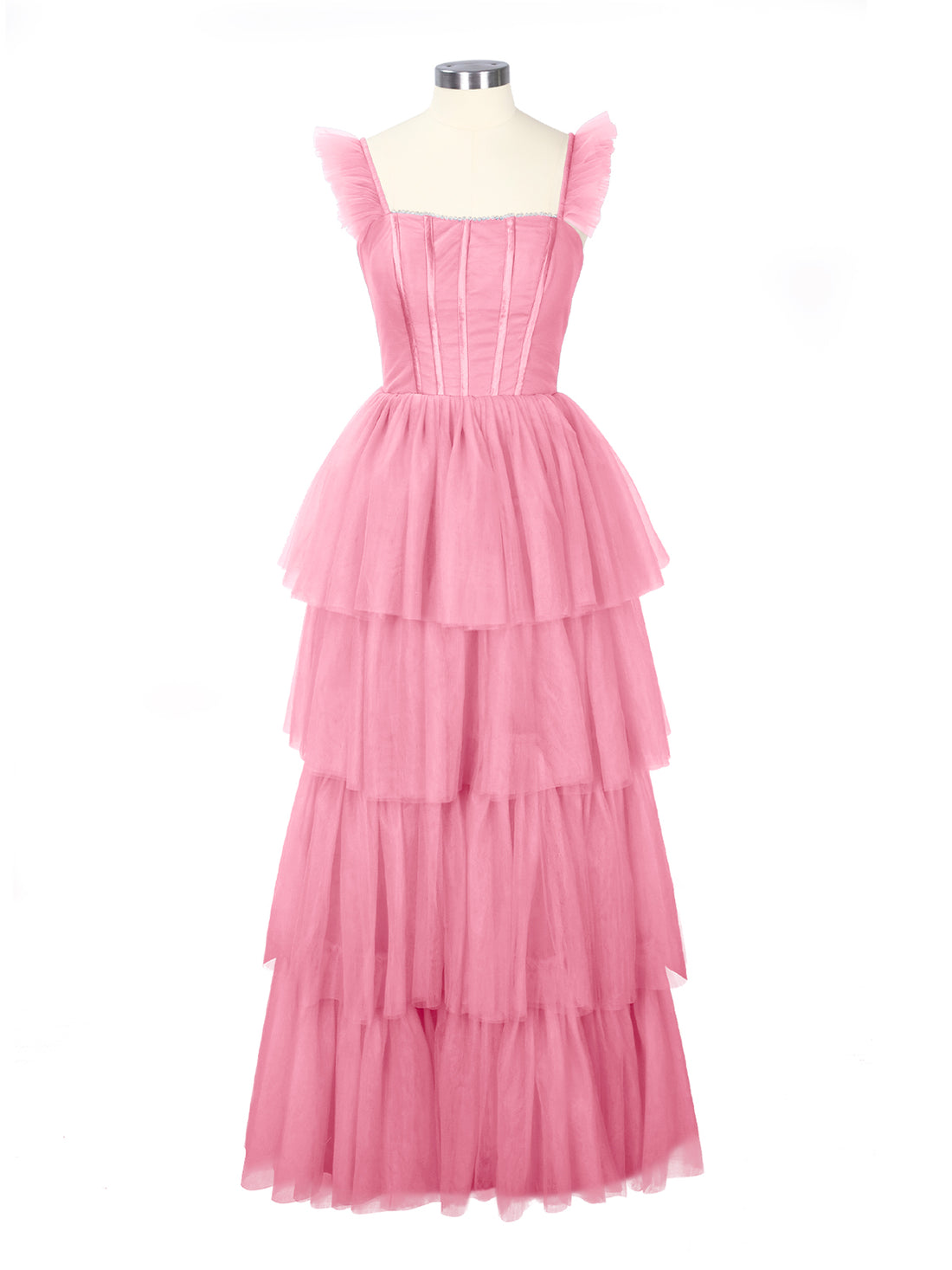 Ruffled Strap Tiered Tulle Bridesmaid Dress 