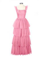 Ruffled Strap Tiered Tulle Bridesmaid Dress 