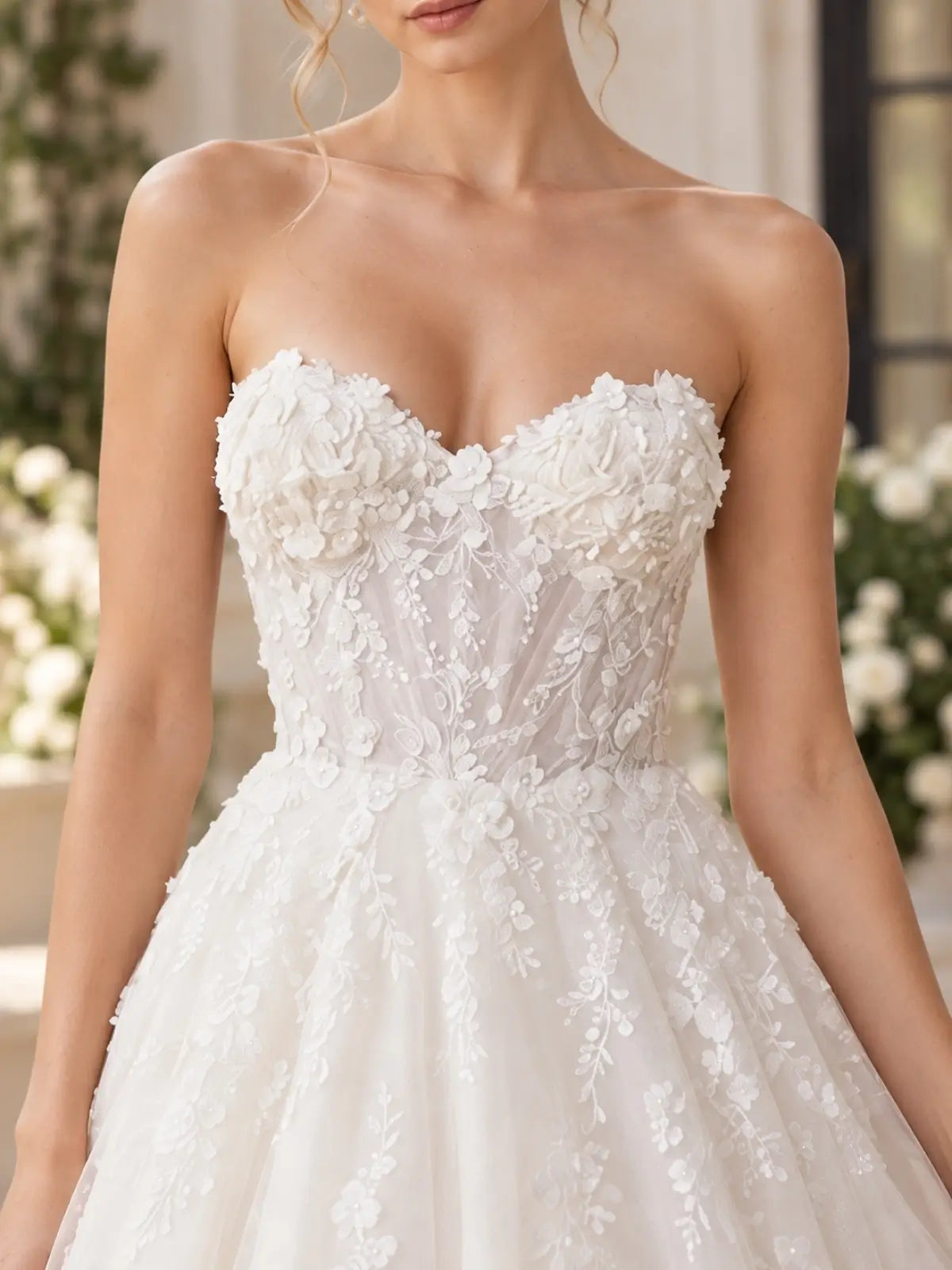 A-Line Tulle Wedding Dress with Applique Details