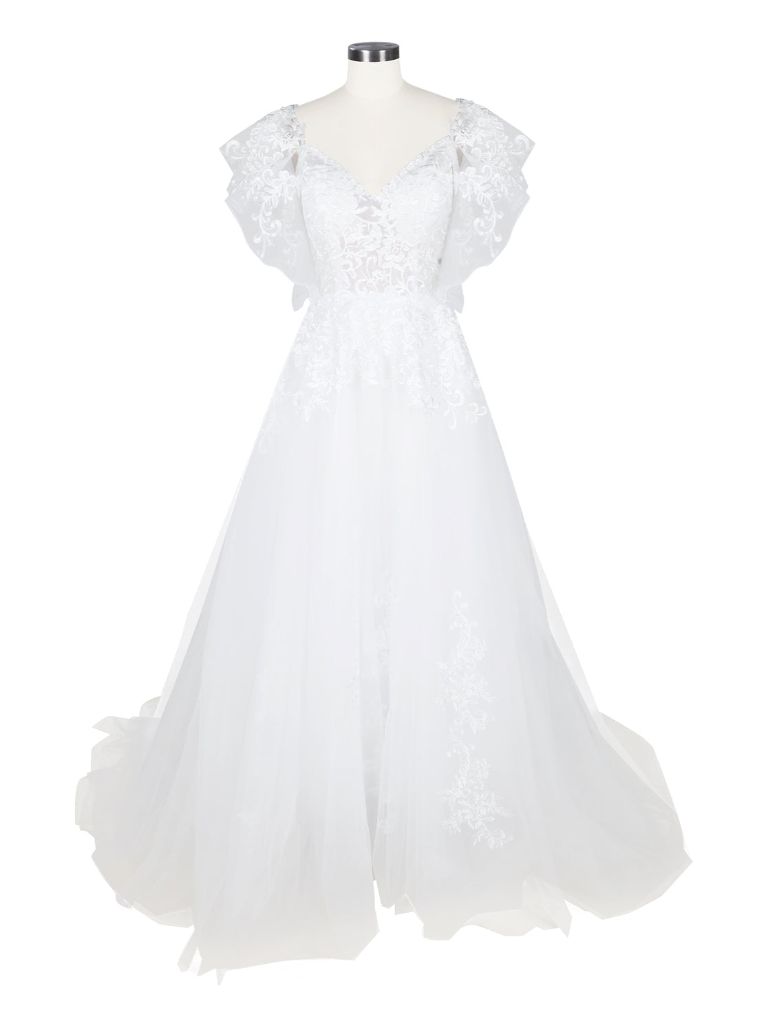 Illusion Tulle Applique Wedding Dress 