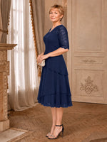 A-line Mother of the Bride Dress with Lace Sleeves-Plus Size