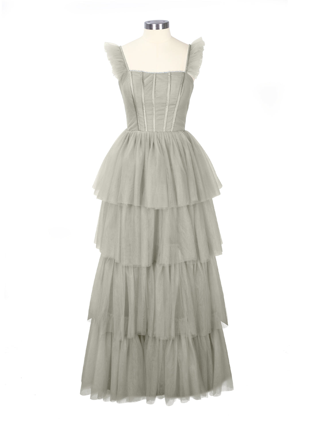 Ruffled Strap Tiered Tulle Bridesmaid Dress 