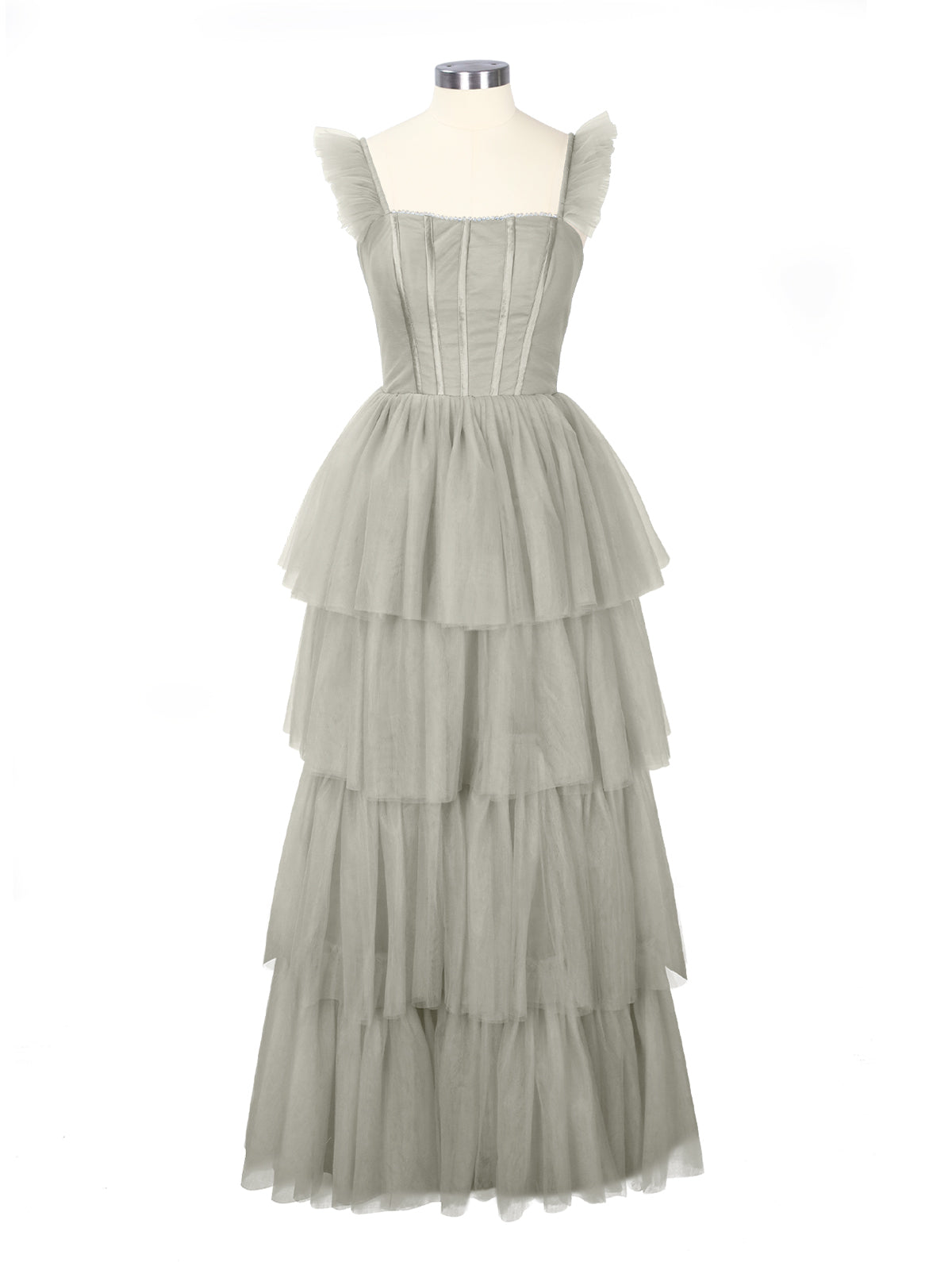 Ruffled Strap Tiered Tulle Bridesmaid Dress 