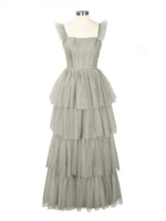 Ruffled Strap Tiered Tulle Bridesmaid Dress 