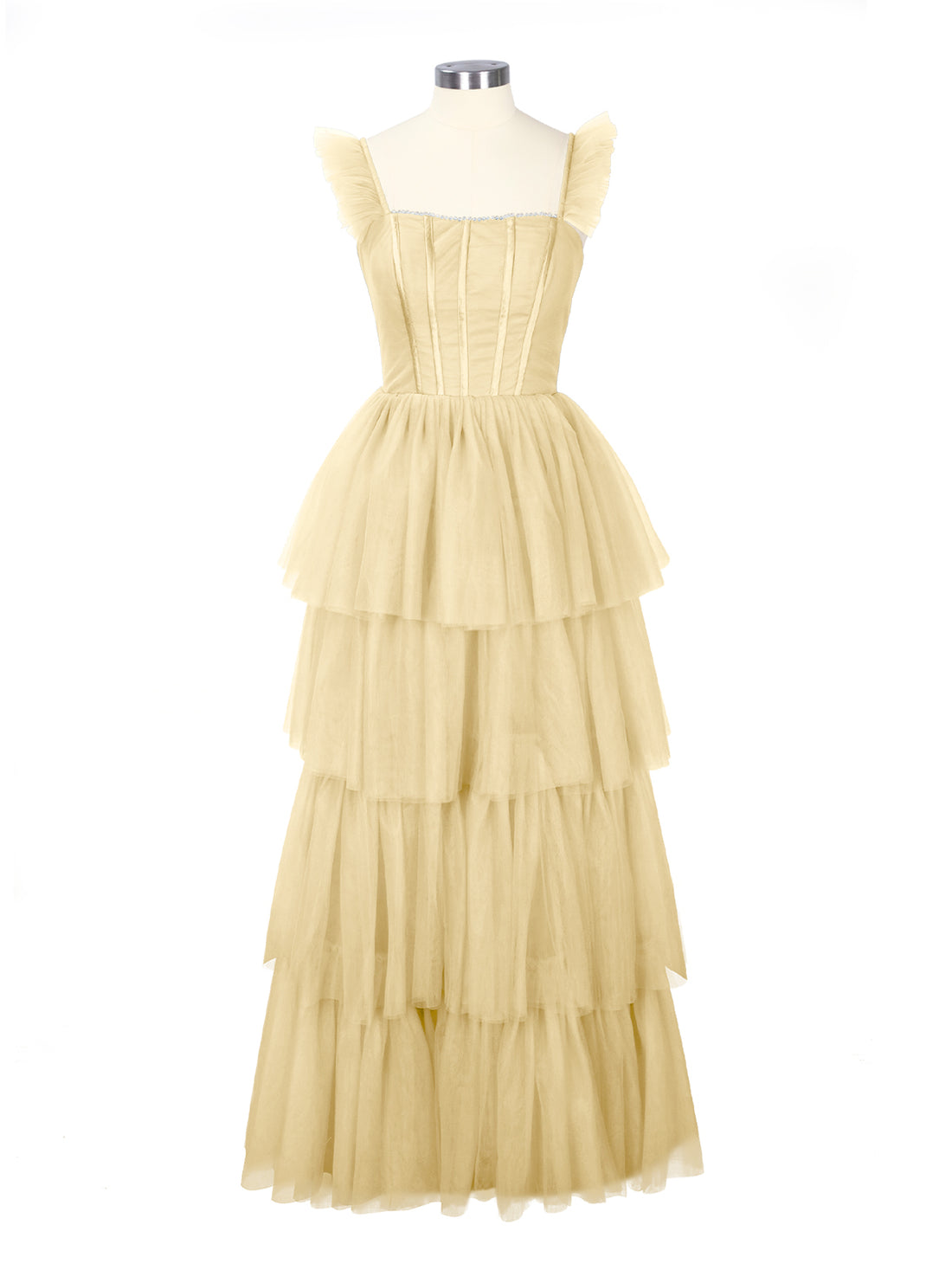 Ruffled Strap Tiered Tulle Bridesmaid Dress 