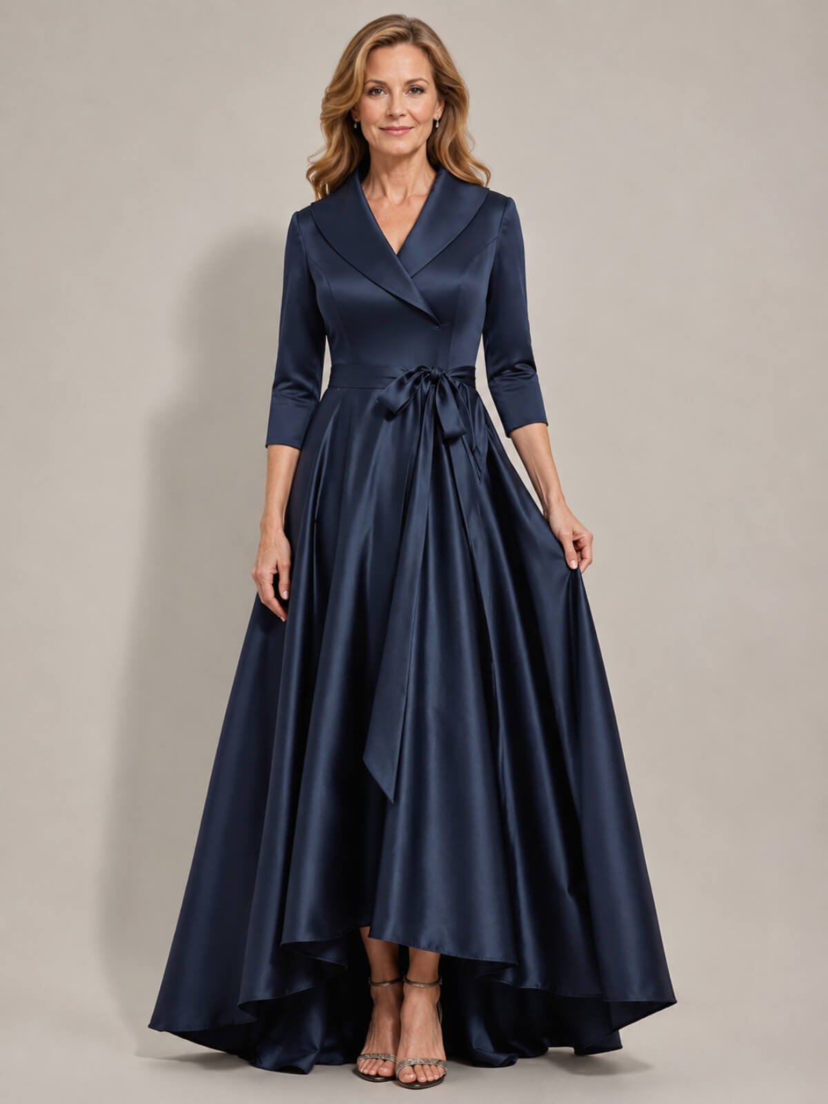 Surplice Neck Mother of the Bride Dress with Sash