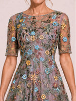 Boat Neck Mother of the Bride Dress with Half Sleeves