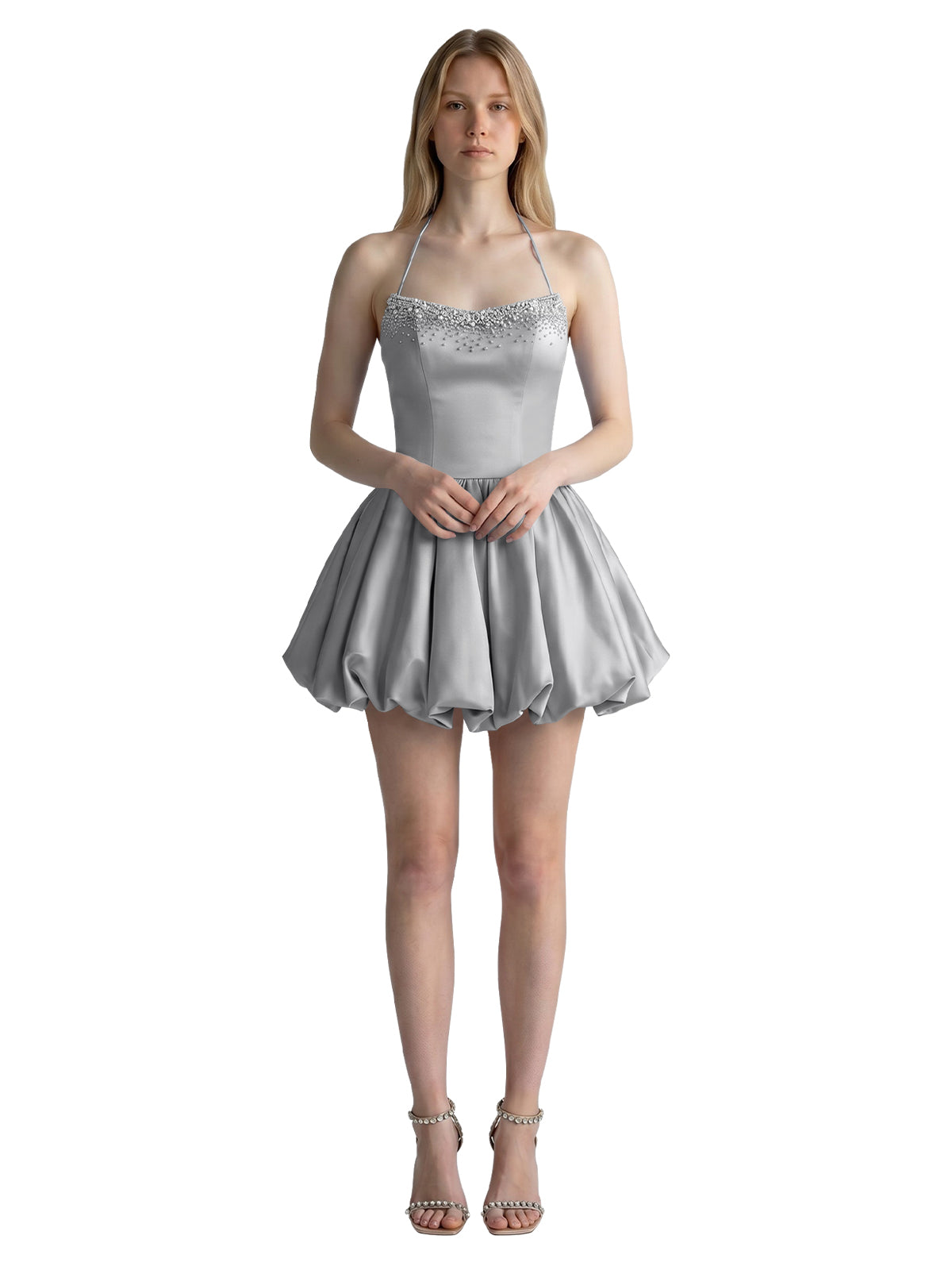 Beading Bubble Hem Mini Dress 
