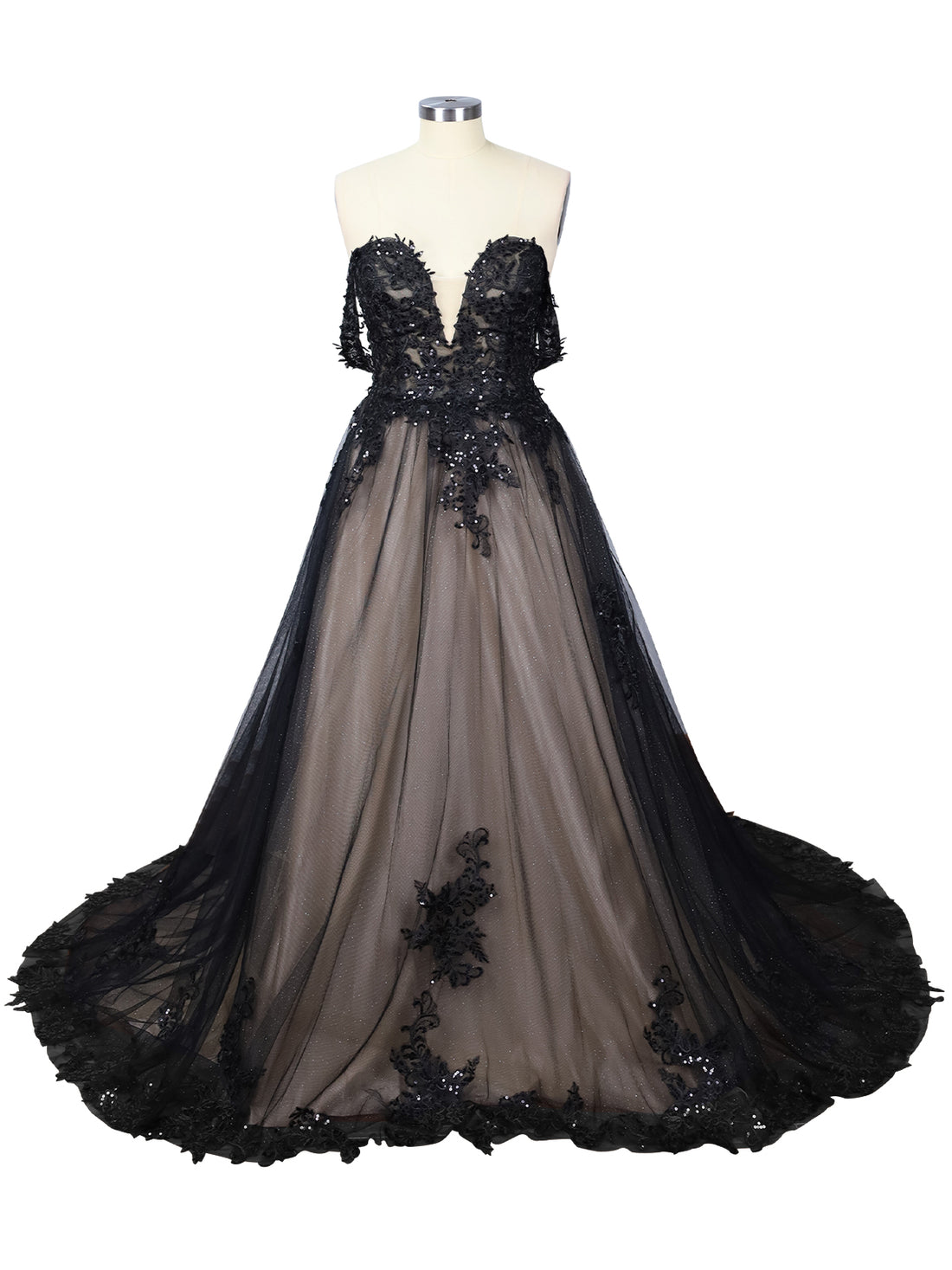 Applique Sequined Tulle Wedding Dress 