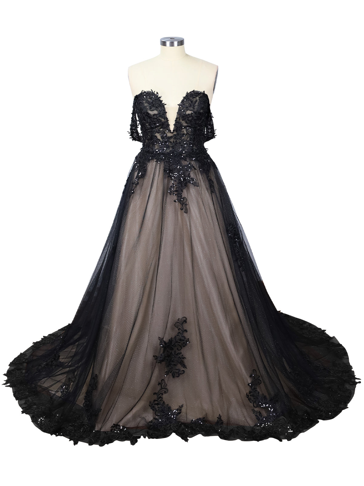 Applique Sequined Tulle Wedding Dress 