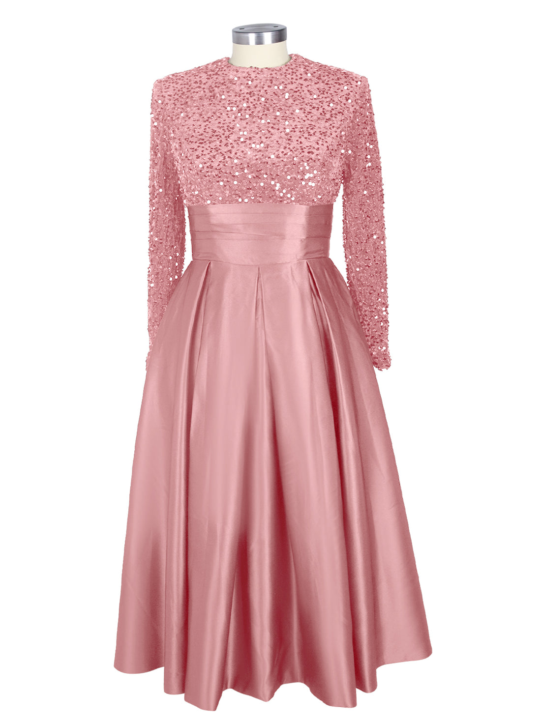 Sequined Boat Long Sleeves Dress 
