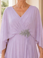 Surplice Neckline Mother of the Bride Dress in Chiffon Fabric