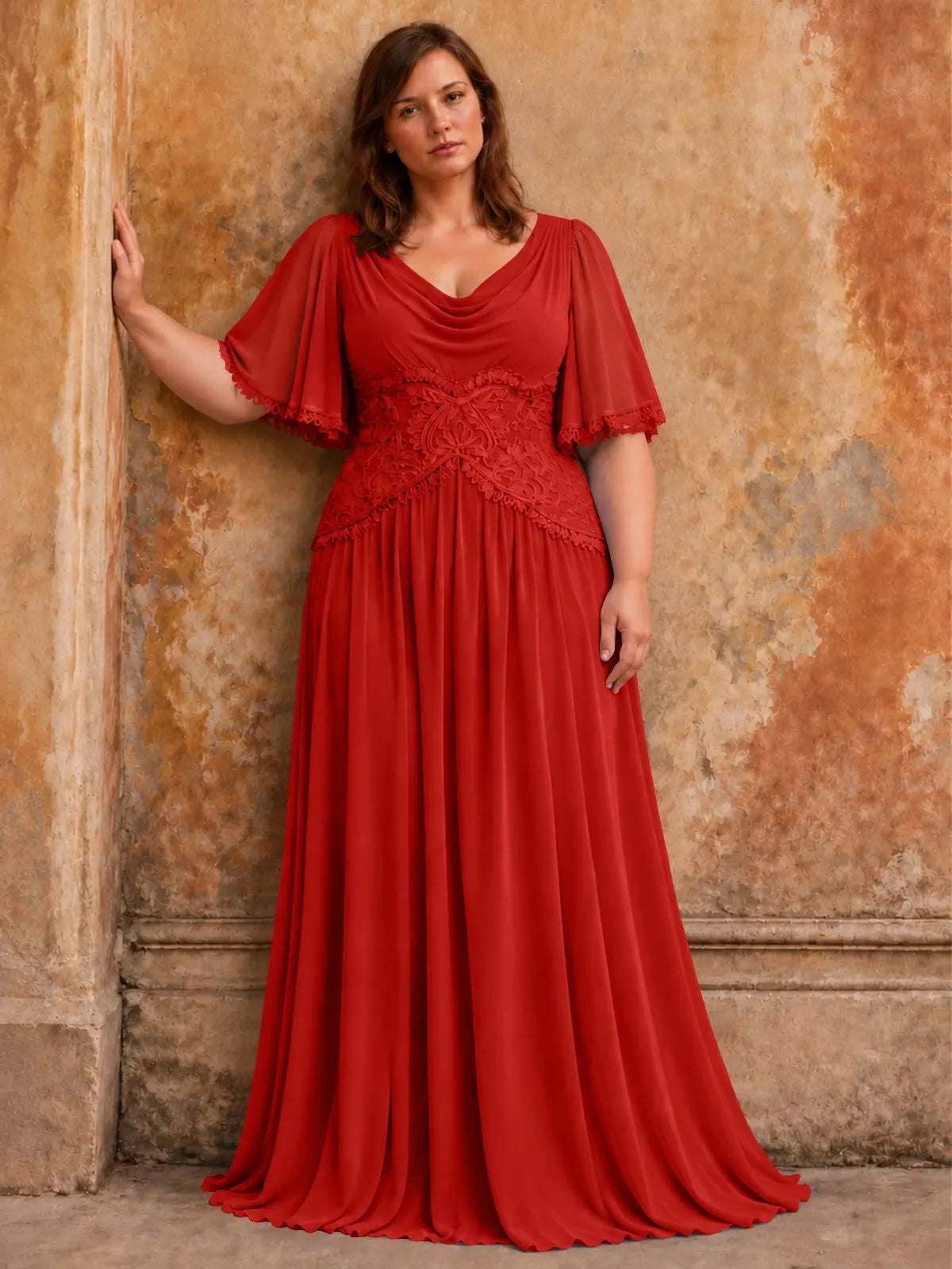 Cowl Neck Mother of the Bride Dress with Applique-Plus Size 