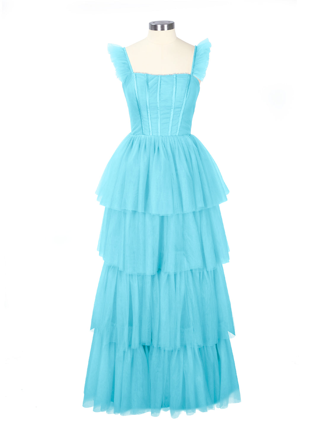Ruffled Strap Tiered Tulle Bridesmaid Dress 