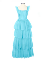 Ruffled Strap Tiered Tulle Bridesmaid Dress 