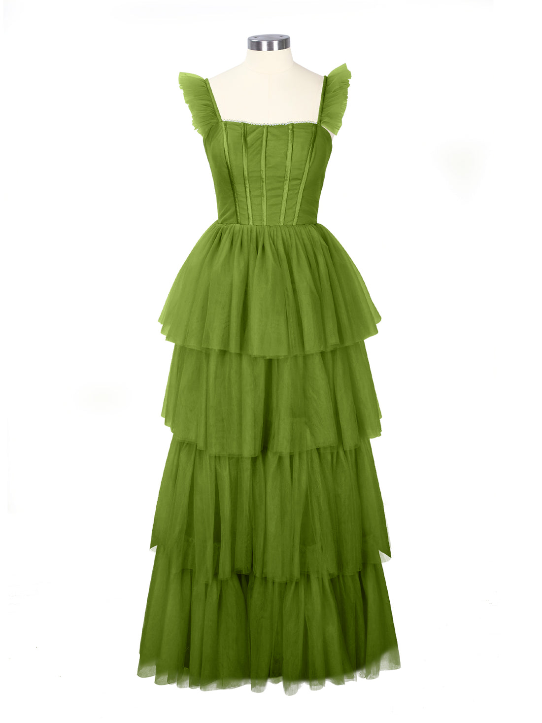 Ruffled Strap Tiered Tulle Bridesmaid Dress 