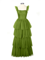 Ruffled Strap Tiered Tulle Bridesmaid Dress 