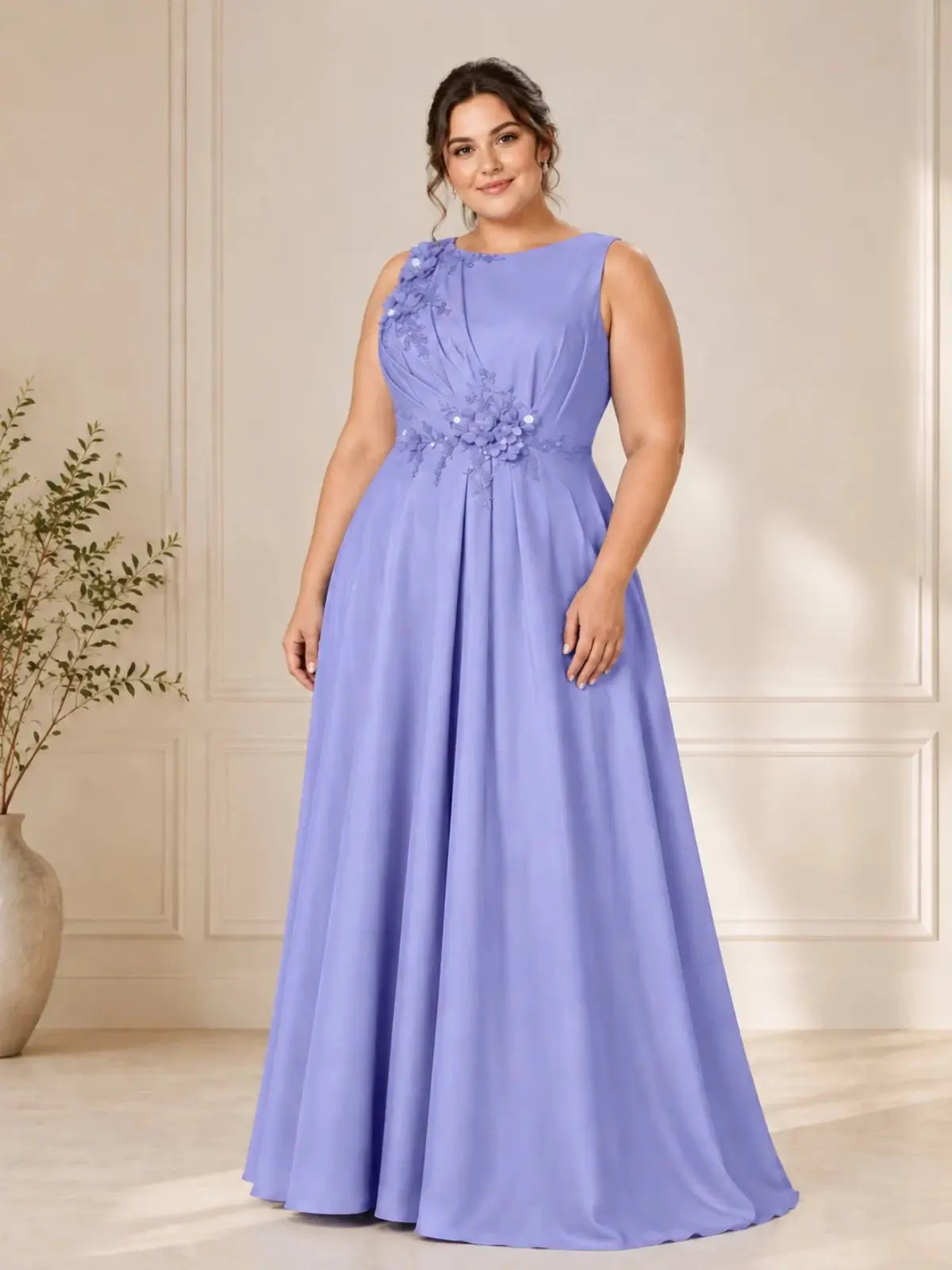 A Line Mother of the Bride Dress with 3D Flowers
