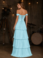 Silk-Like Prom Dress with Tiered Pleated Skirt
