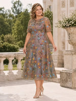 Boat Neck Mother of the Bride Dress with Half Sleeves