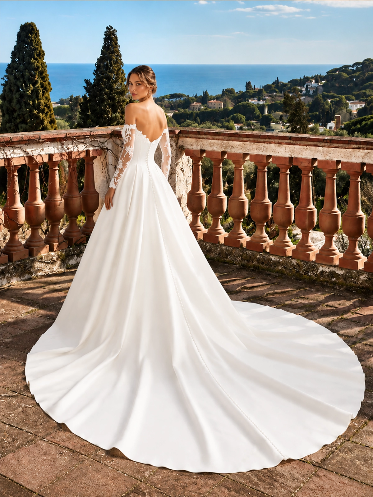 A-line Wedding Dress with Off-the-Shoulder Sleeves