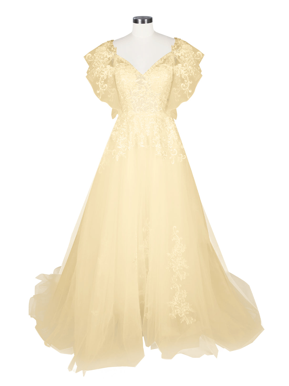 Illusion Tulle Applique Wedding Dress 