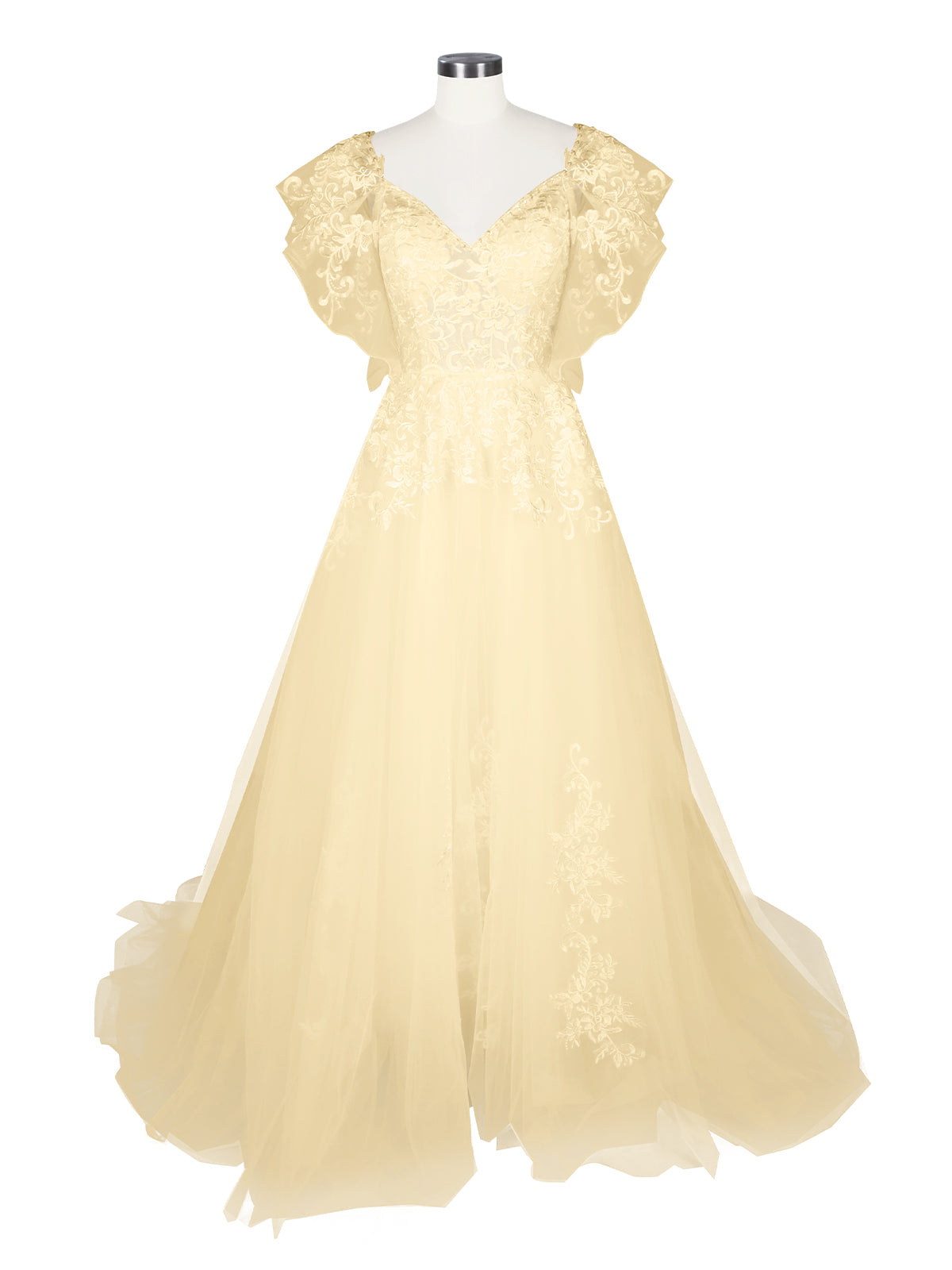 Illusion Tulle Applique Wedding Dress 