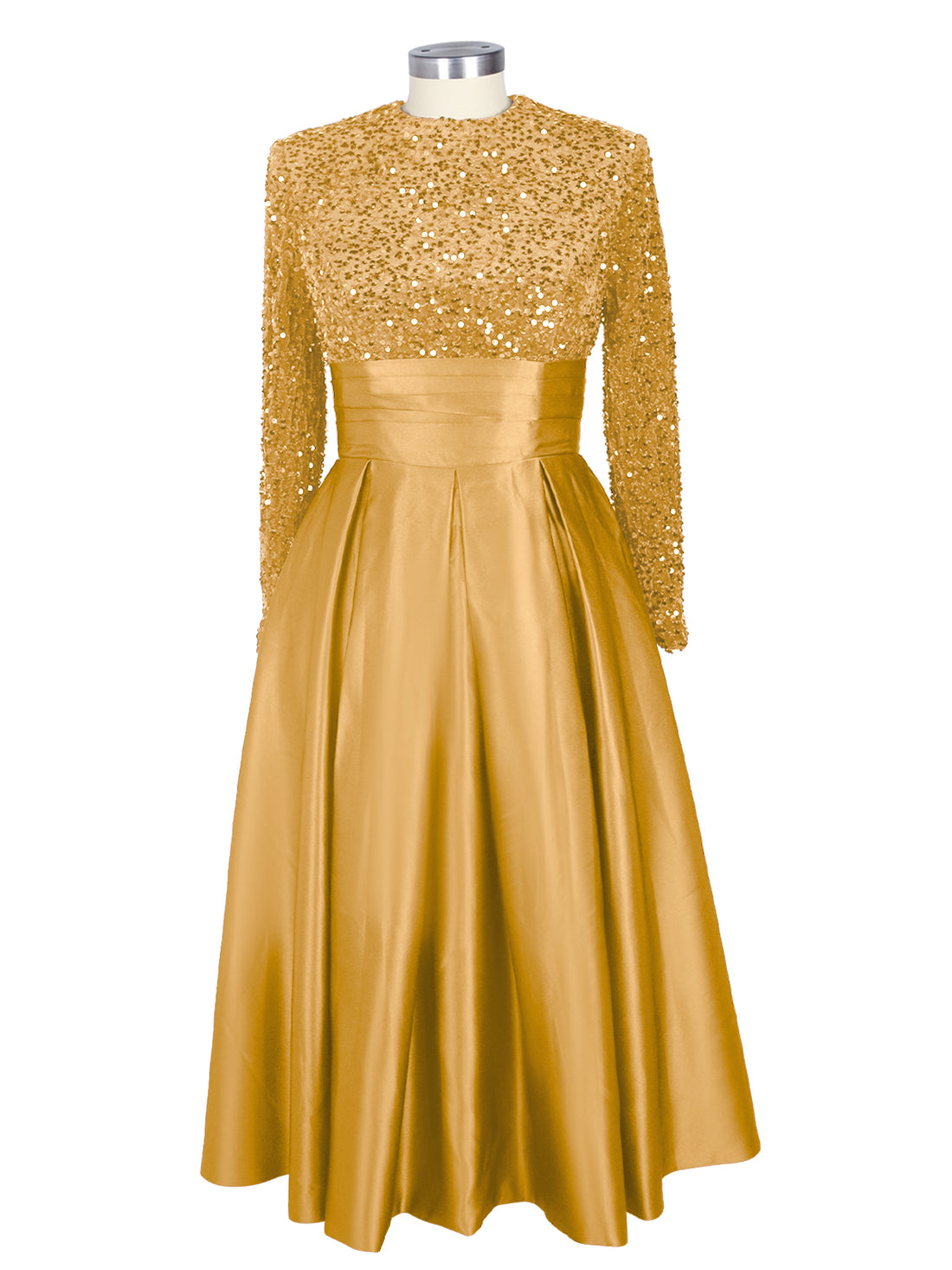 Sequined Boat Long Sleeves Dress 