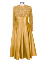 Sequined Boat Long Sleeves Dress 