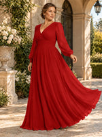 Chiffon Mother of the Bride Dress with Long Sleeves-Plus Size 