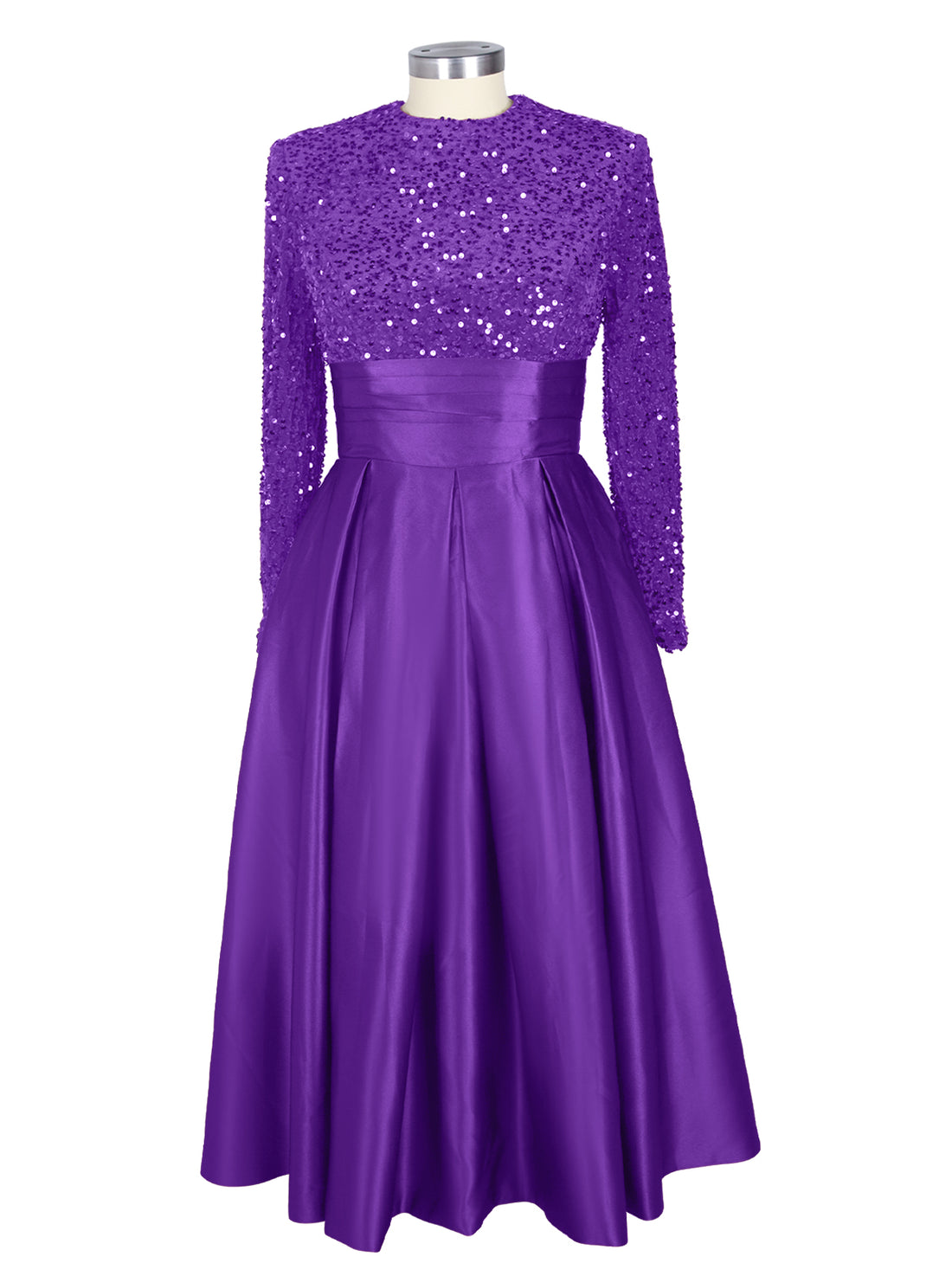 Sequined Boat Long Sleeves Dress 