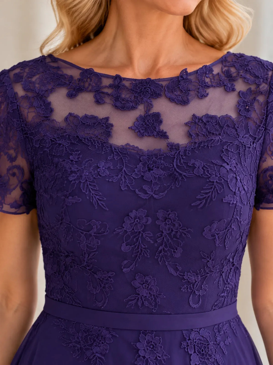 Illusion Applique Chiffon Dress-Plus Size