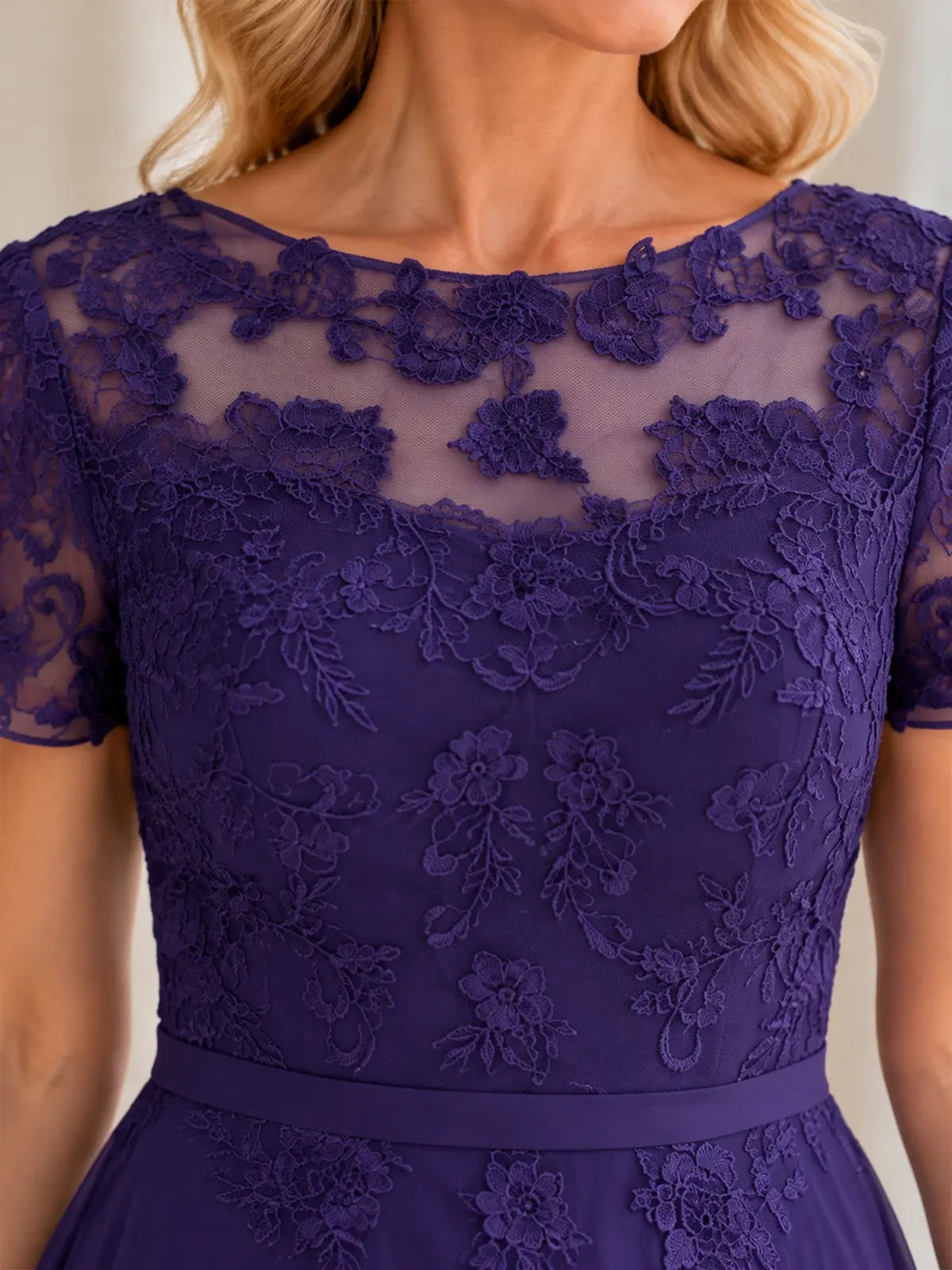 Illusion Applique Chiffon Dress-Plus Size