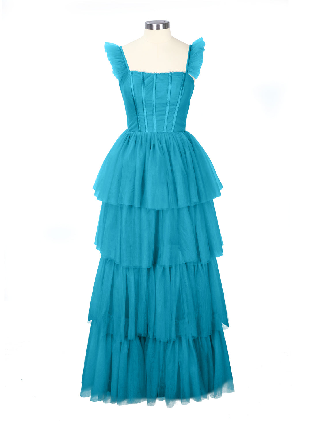 Ruffled Strap Tiered Tulle Bridesmaid Dress 