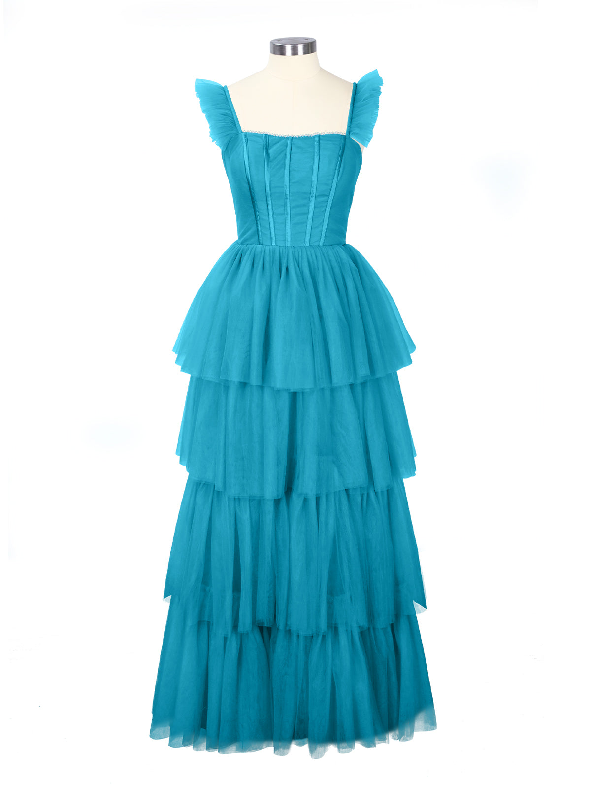 Ruffled Strap Tiered Tulle Bridesmaid Dress 