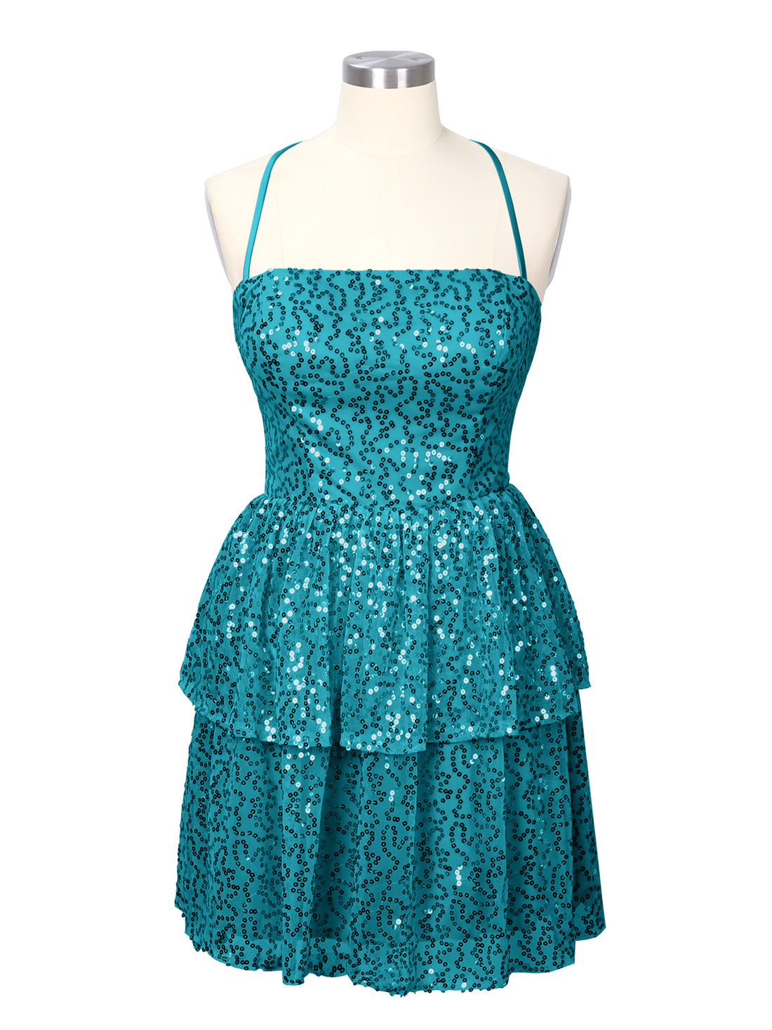 Sequined Halter Flare Mini Dress 