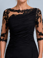 Bateau Neck Mother of the Bride Dress with Ruffle Details