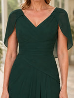 Chiffon Cape Sleeves Mother of the Bride Dress