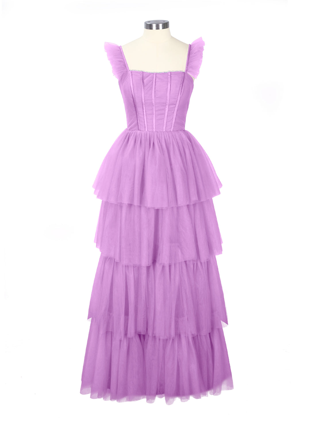 Ruffled Strap Tiered Tulle Bridesmaid Dress 
